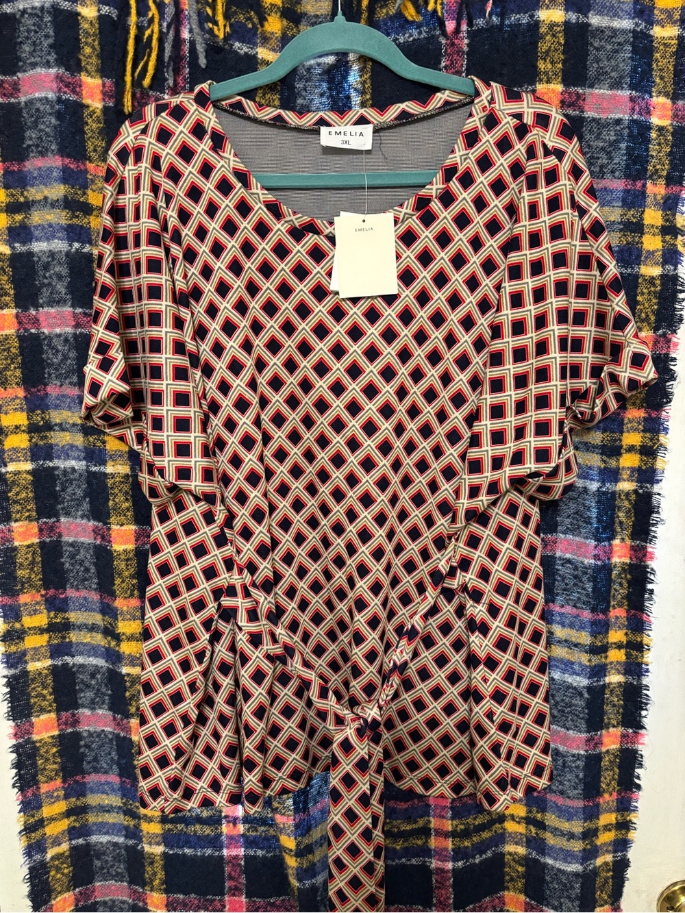 Red Geometric Tie-Front Women's Top